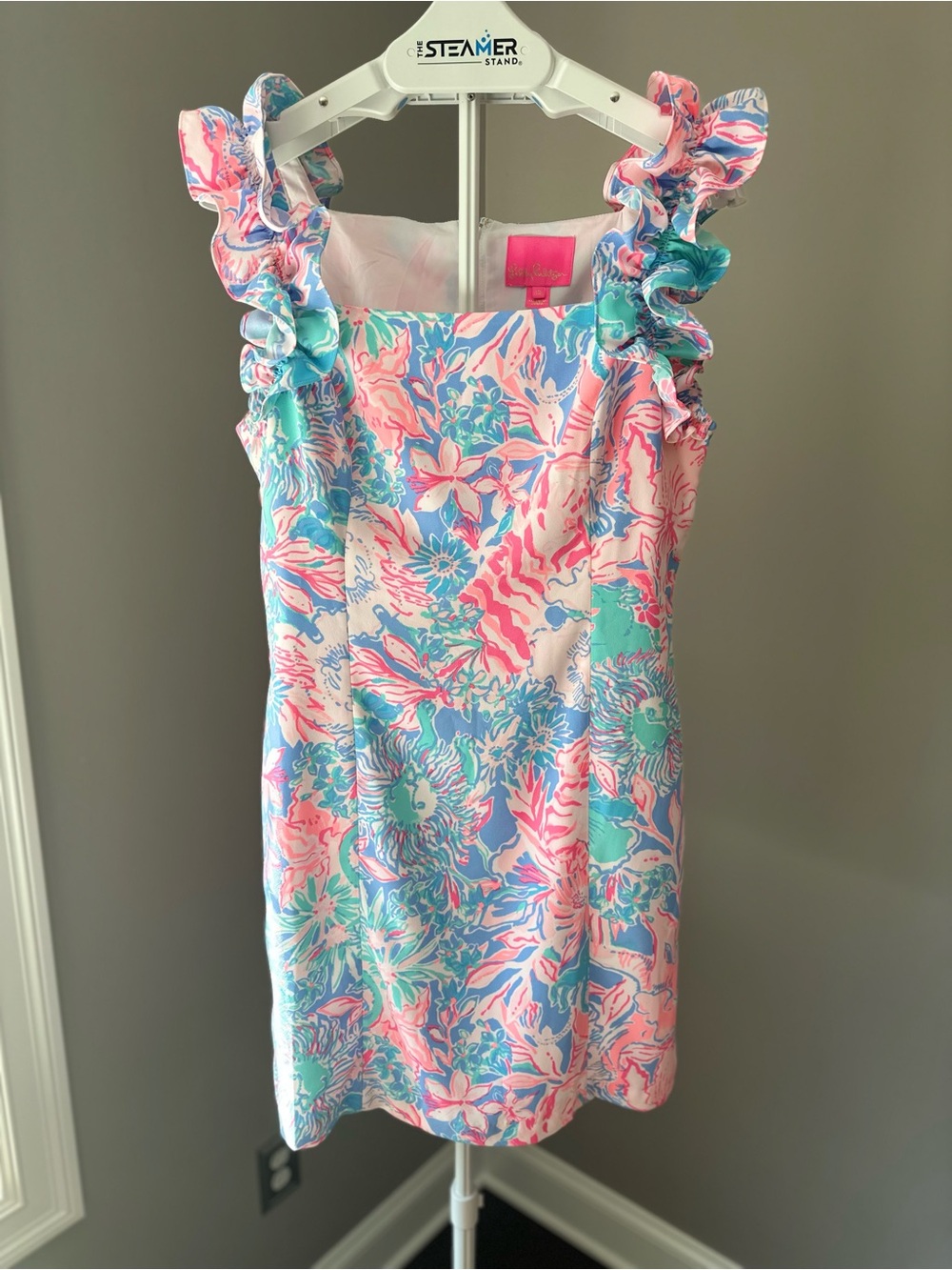 Lilly Pulitzer Steffi Floral Ruffle Strap Midi Dress in Pink, Blue & Mint